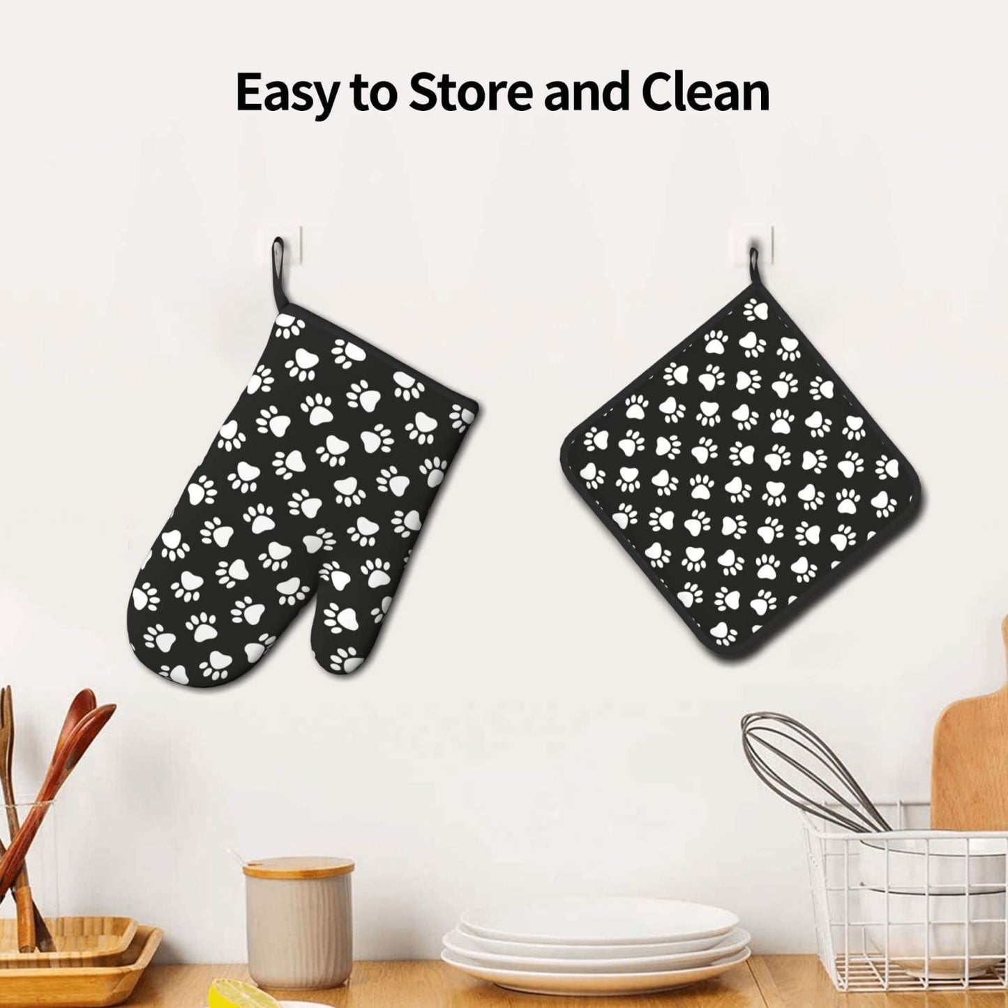 Oplp Dog and Cat Paw Print Oven Mitts and Pot Holders Heat Resistant Oven Mitts Safe for Baking Cooking BBQ