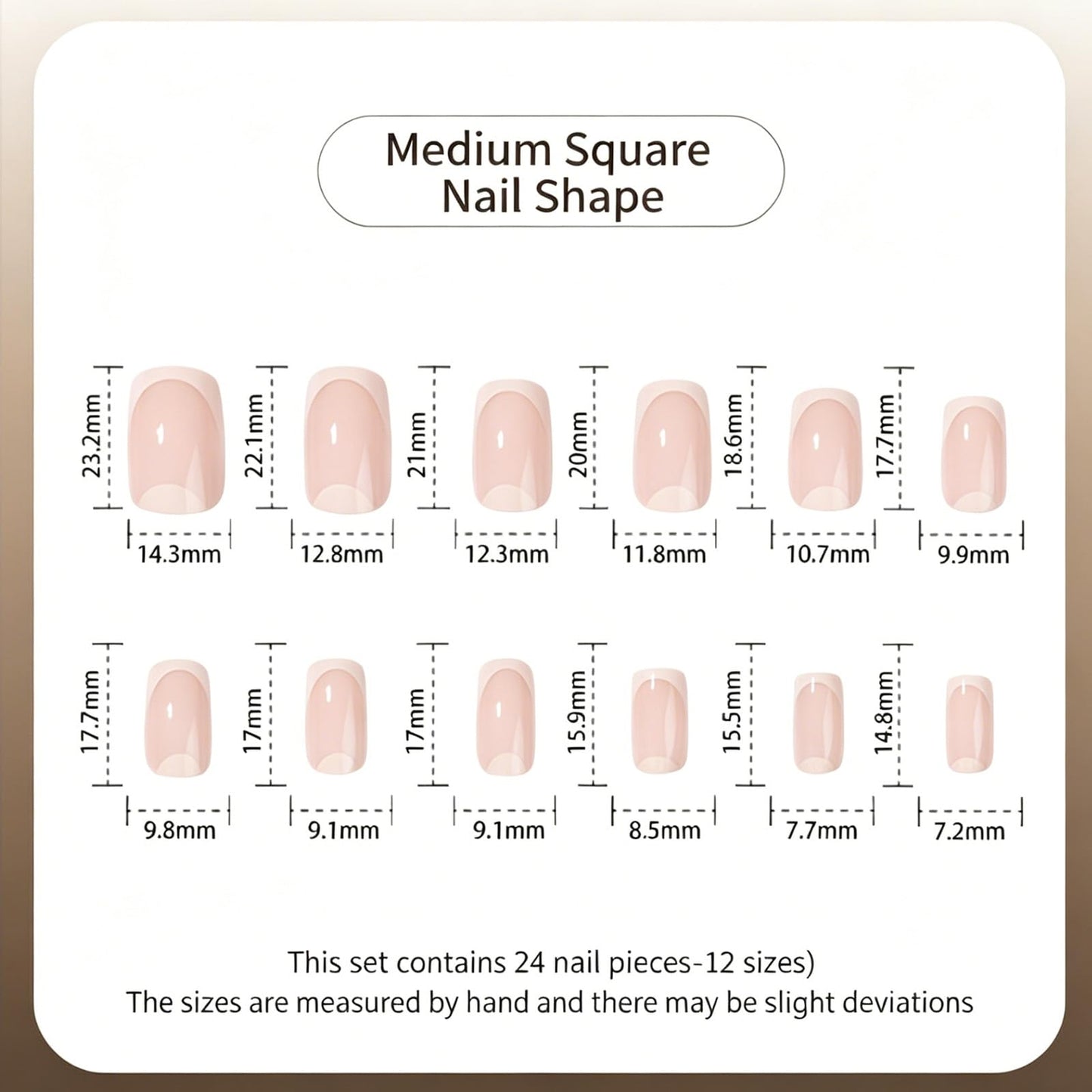 White French Tip Press On Nails, Medium Square Fake Nails with Half Moon Design, Nude Pink Glossy False Nails Reusable Acrylic Stick On Nails for Women, 24 Manicure Kit with Adhesive Tabs