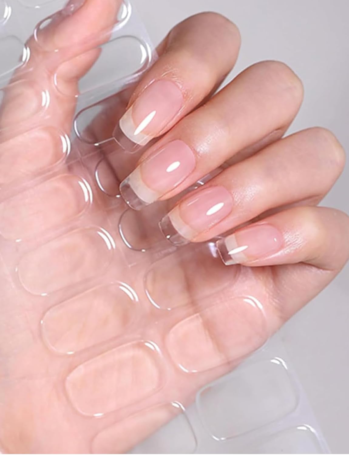 Semi Cured Gel Nail Strips, 20pcs Gel Nail Stickers UV, Wraps for Home Manirue DIY (Clear)