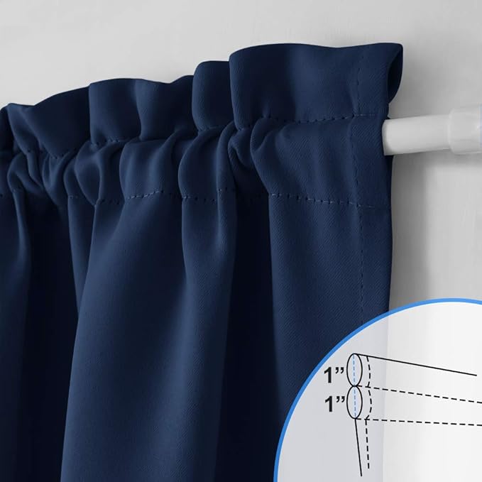 NICETOWN French Door Curtains for Windows, Privacy Thermal Insualted Curtains Rod Pocket for Front Sidelight Door, Living Room, Kitchen, 1 Panel with Tieback, 12 x 72 Inches Long, Navy