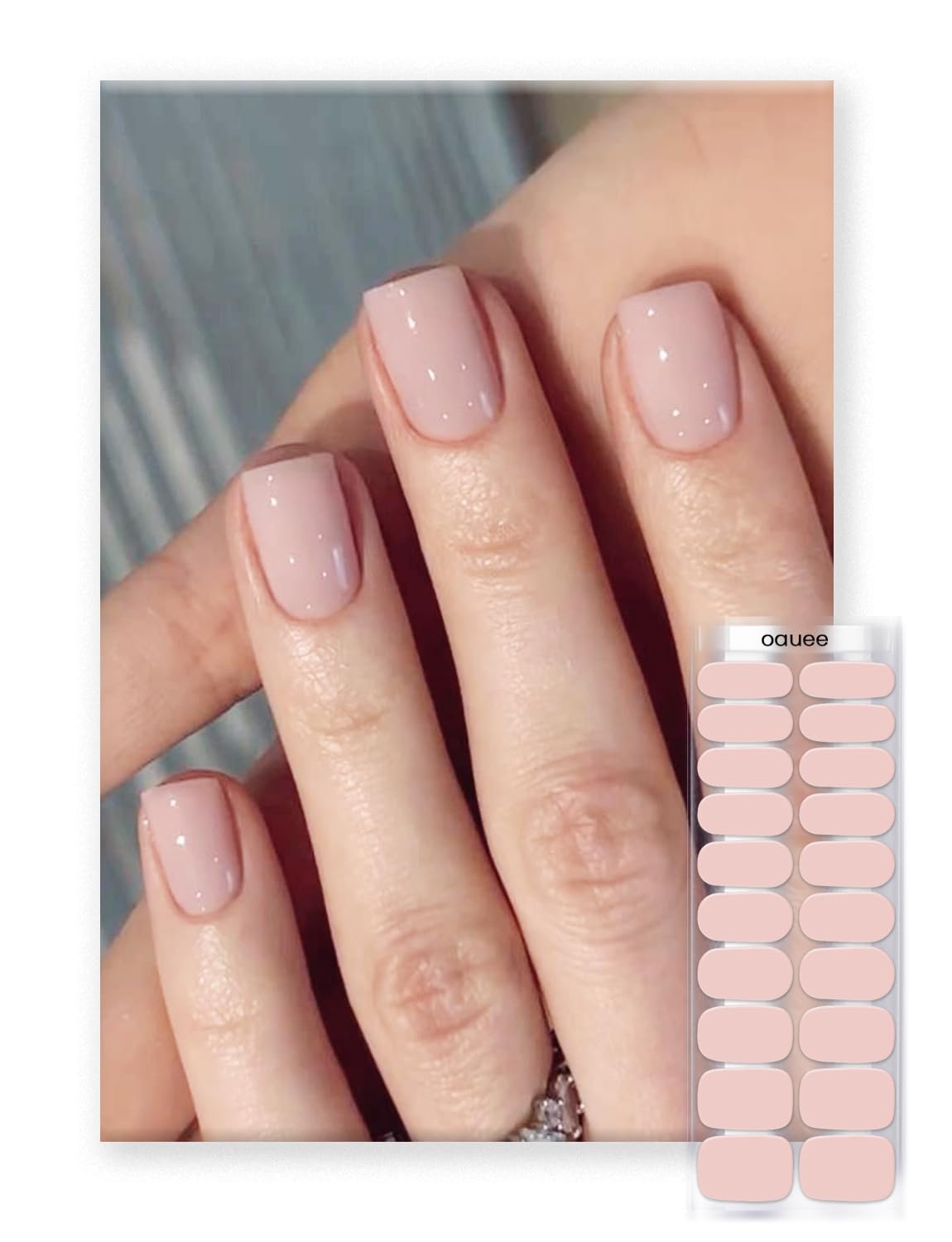 Oauee Semi Cured Gel Nail Strips | Built-In Gel Top Coat | UV Light Required | Salon Quality, Easy Application And Removal (Gray flash)