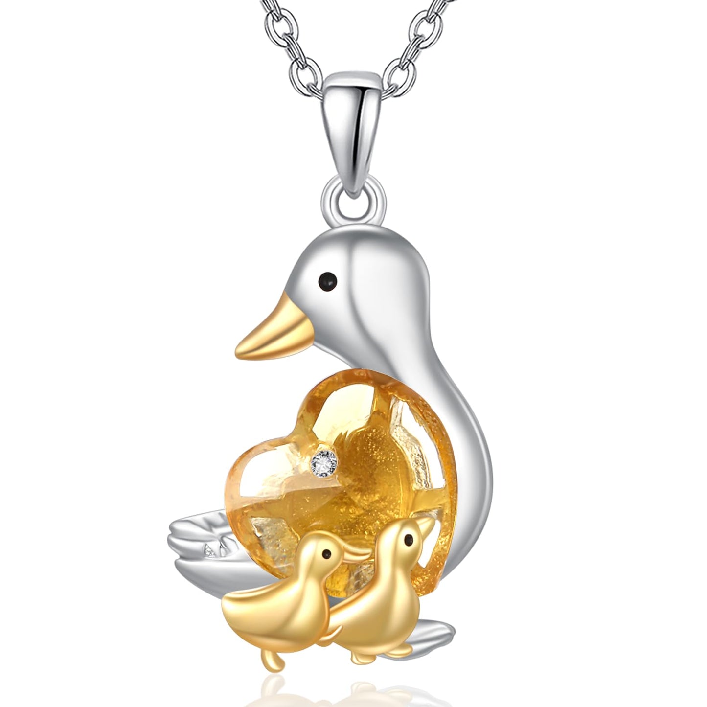 AENEAS Valentines Day Gifts for Women Her Mama Duck Necklace for Women 925 Sterling Silver Mother Duck Citrine Pendant Necklace Cute Animal Jewelry Gifts for Mom