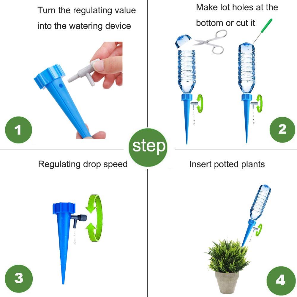 ARTEM Plant Waterer Self Watering Spikes System Automatic Vacation Drip Irrigation Watering Devices with Slow Release Control Valve Switch for Garden Plants Indoor & Outdoor (12 Packs)