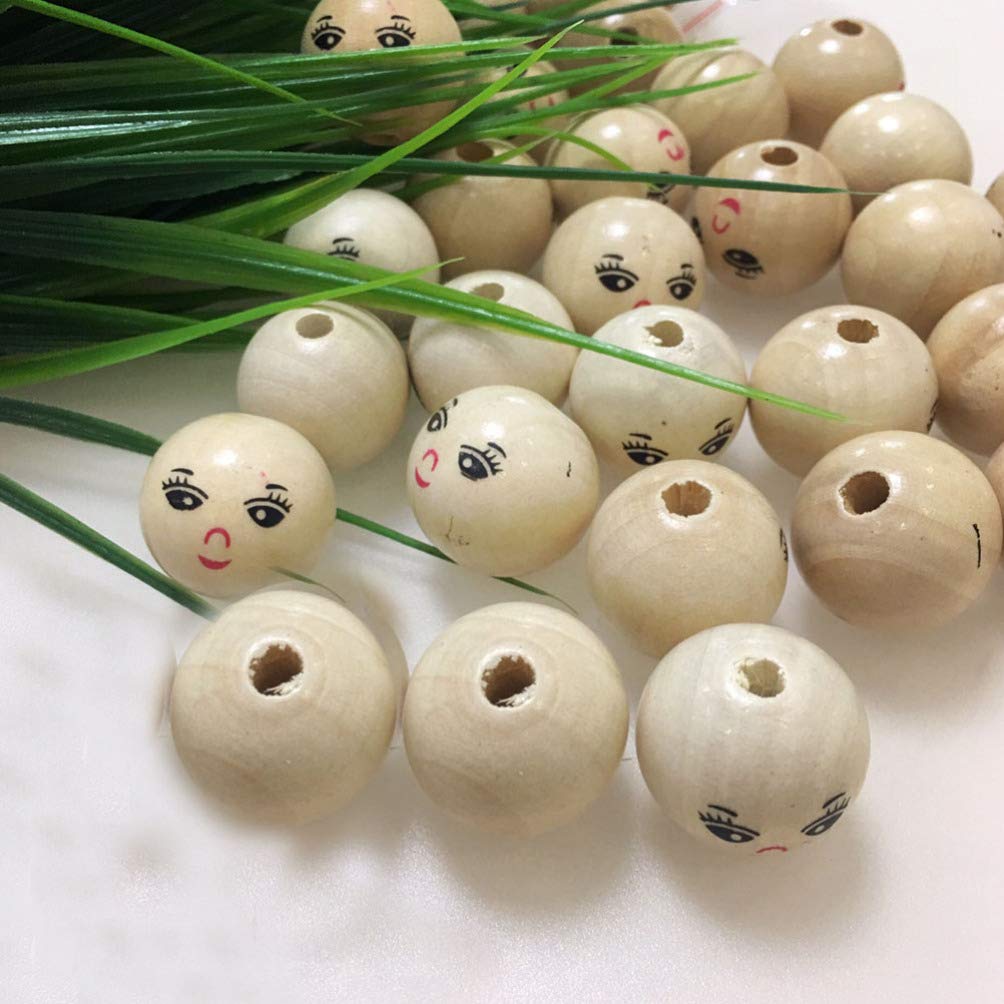 Healifty 100Pcs 14Mm Wooden Face Beads Natural Smooth Round DIY Craft Accessories for Jewelry Making and Creative Kids Projects