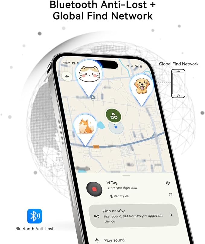 Dog Tracker, Pet Tracker for Dogs, Bluetooth Dog Tracking Tag Works with Apple Find My & Android Find Hub, IP67 Waterproof Anti-Lost Locator (Black 1 Pack)