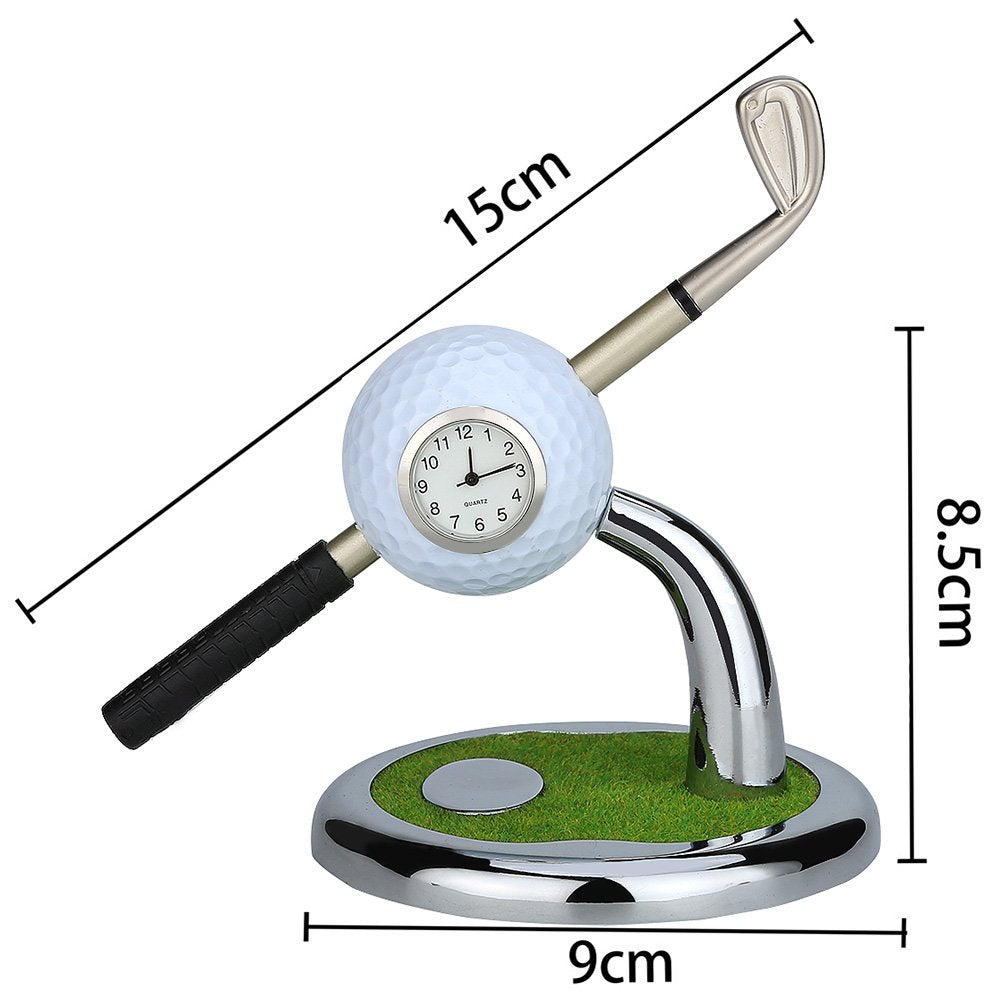 10L0L Golf Pen Holder with Clock Unique GIfts for Men, Mini Desktop Holder, Compatible with Enthusiasts Funny Business Gifts Includes Pen Set of 2 Office Desk Accessories- White