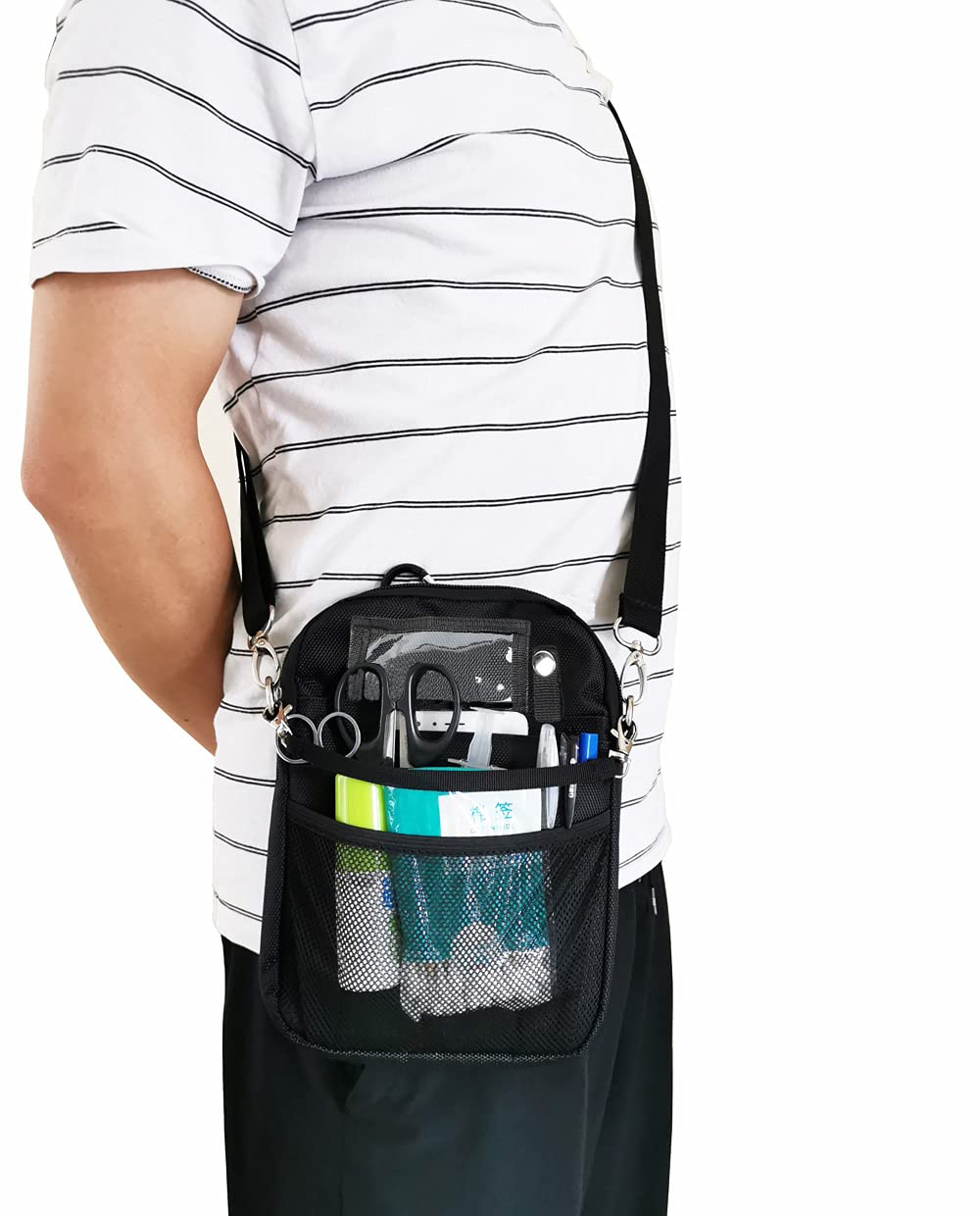 Nurse Organizer Belt 2 Sided -12 Pocket Waist bag Pouch Case for Medical Scissors Care Kit Tool (Black)