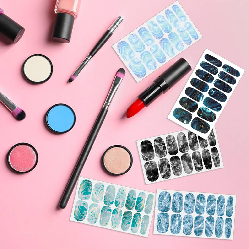 JERCLITY 336 Pieces 24 Sheets Women's Full Wrap Marble Nail Polish Strips Stickers Self-Adhesive Gel Nail Strips Decals with Nail File for Women Girls Nail Decorations (Retro Style)
