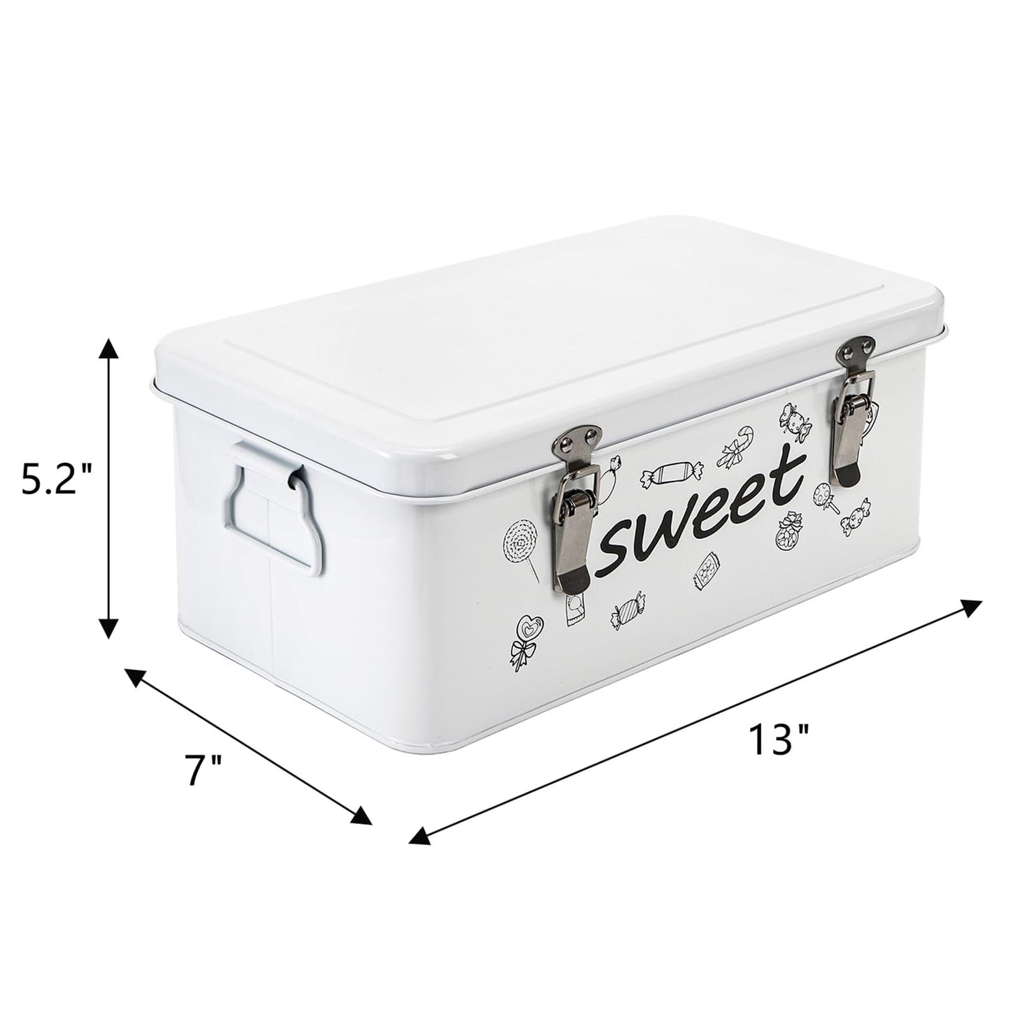 Frcctre Candy Storage Box, 4 Compartments Metal Candy Cookies Snacks Storage Tin Box with Lid Food Storage Container Farmhouse Kitchen Pantry Canister with Handle and Safety Lock
