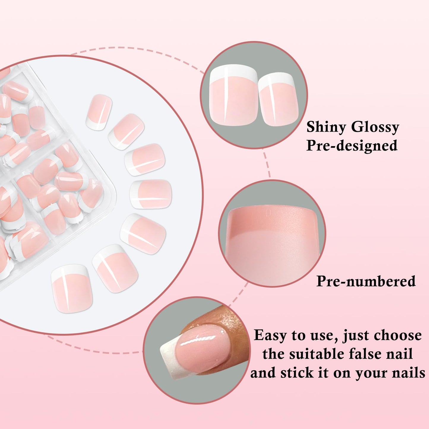 240pc White French Tips Press on Nails Square Fake Nails with Tabs, Extra Short Nails Press ons French Tip Acrylic Nails Nude Pink Glue ons Nails Short False Fingernail Stick on Nails for Women