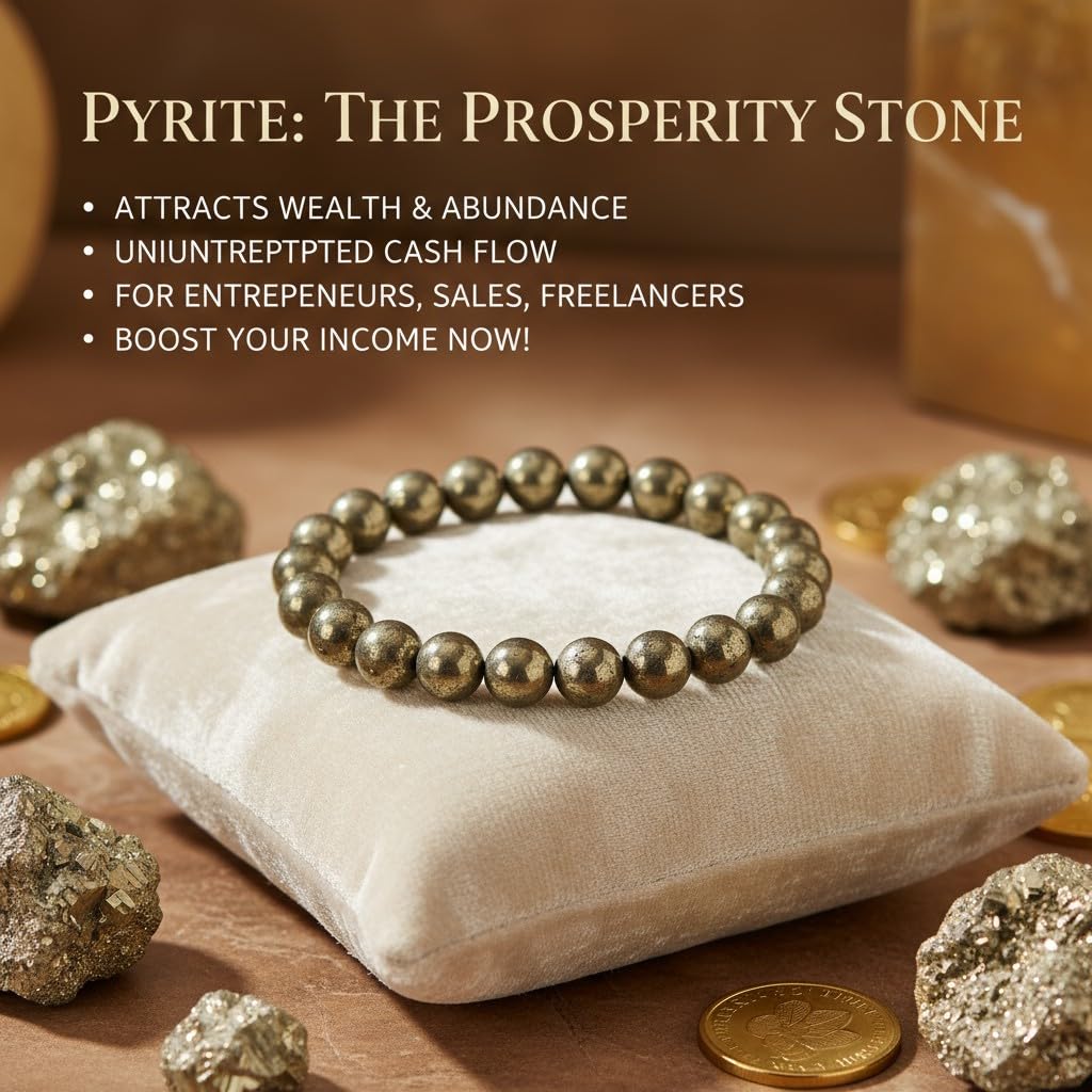 The Vida Handmade AAA+ Quality Crystal Stretch Elastic Bracelet - Nature Gemstone - Jewelry Gift - Holiday Gift - For Women & Men (Pyrite)