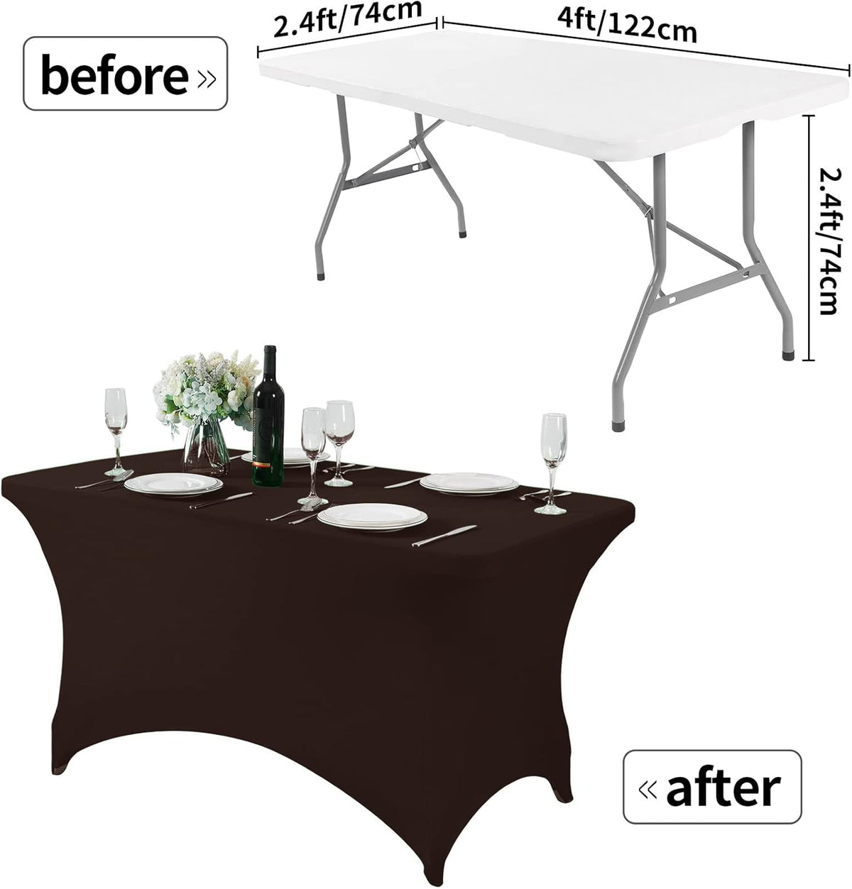 Spandex Table Cover for 4FT or 6ft or 8ft Table Universal Fitted Stretch Tablecloth for Party, Banquet, Wedding and Events-Chocolate