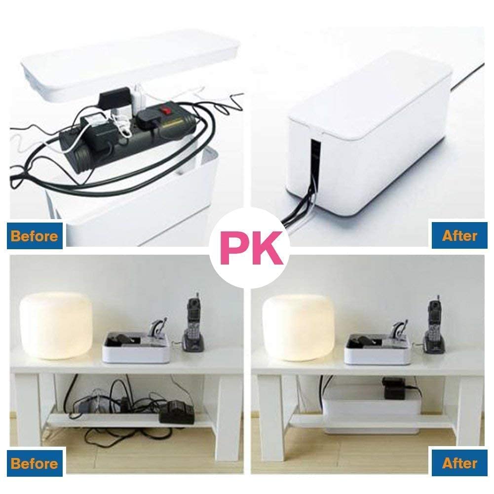 [Set of Three] Cable Management Boxes Organizer, Large Storage Wires Keeper Holder for Desk, TV, Computer, USB Hub, System to Cover and Hide & Power Strips & Cords (Ice White)