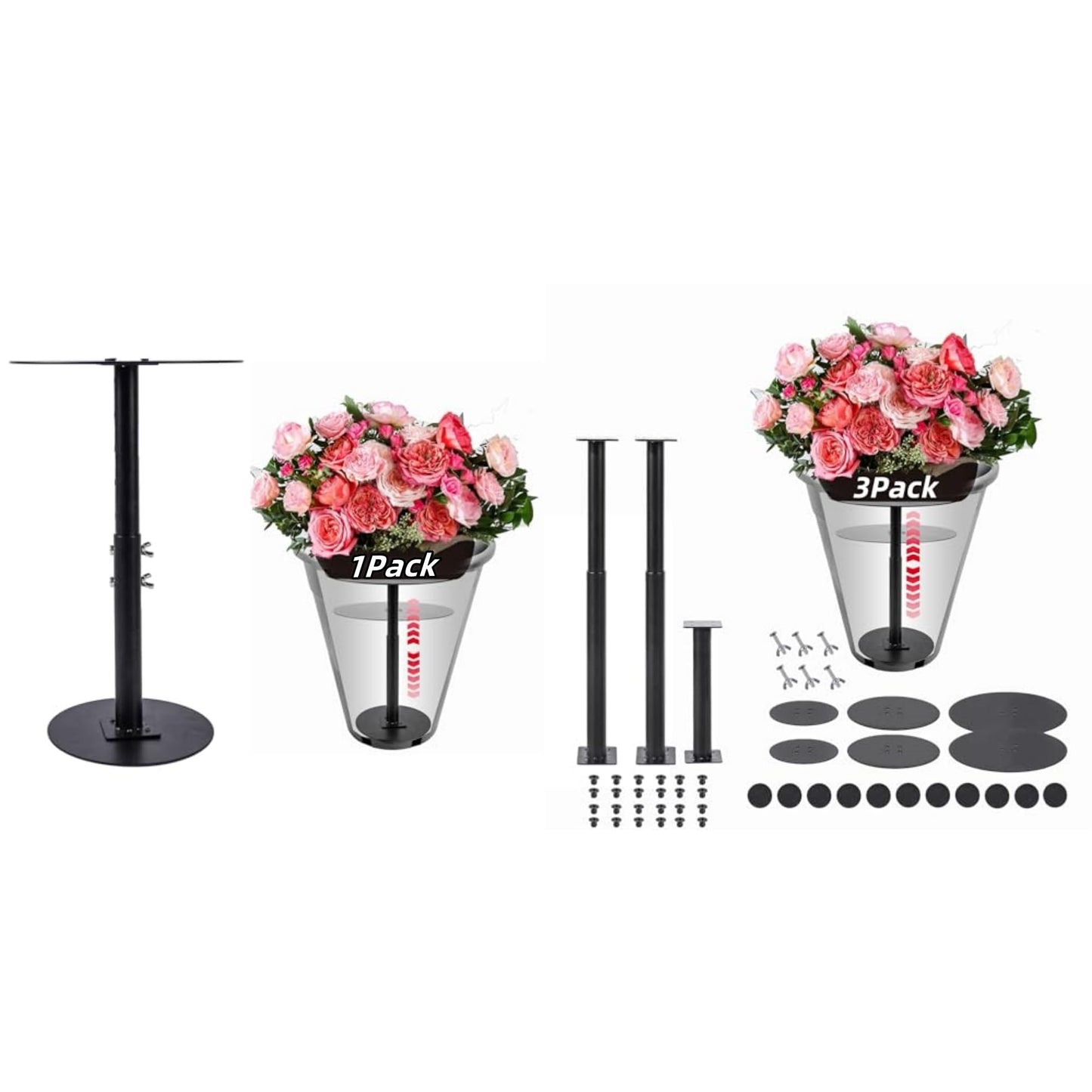ZSHIGANMA 4 Pack Plant Risers for Inside Pots, Adjustable Height 7-22" Metal Planter Lift Inserts Fillers Risers for Indoor Outdoor Large Tall Taper Planter Flower Pot (6" Base,8",10" Top,Black)