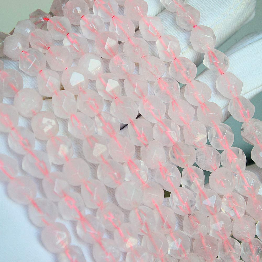 MJDCB Best Sellers Natural Stone Beads Faceted Polygon Rose Quartz Crystal Energy Stone Healing Power for Jewelry Making(8mm)