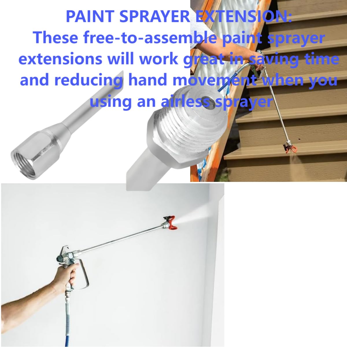 3 Packs Airless Paint Sprayer Extension Wands (8/12/15 inch) with Red Guard | Universal Fit for Graco, Wagner & Titan Sprayers | Durable Multi-Size Painting Pole Kit