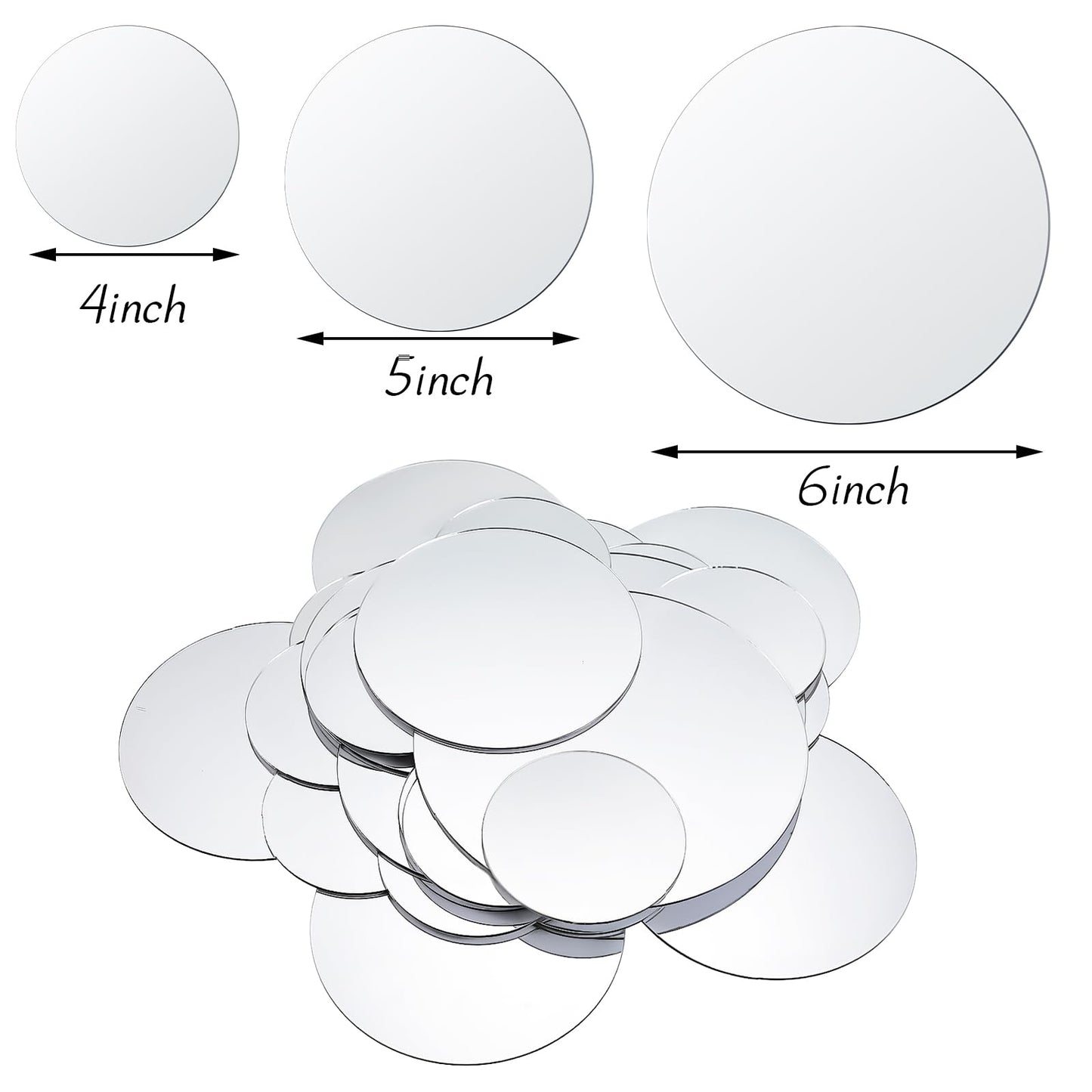 Jetec 40 Pieces Mini Size Round Mirror Small Round Mirror Adhesive Tiles Home Decoration for Crafts and DIY Projects Supplies(4 Inch, 5 Inch, 6 Inch)