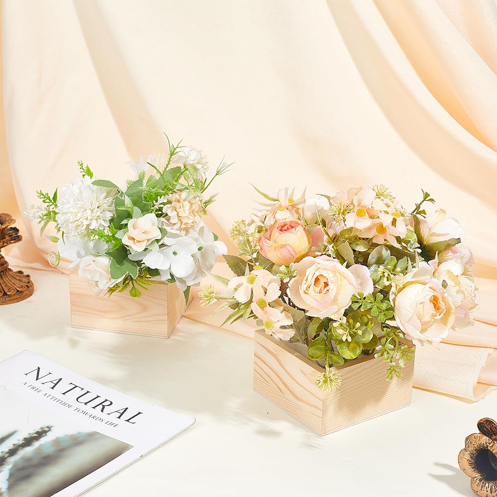 AHANDMAKER 12 Pack Unfinished Wooden Boxes Rustic Natural Wooden Crates with Foam Inserts for Floral Arrangement Home Decor Wedding Centerpieces Christmas Party Craft 4x4x2.3 Inch