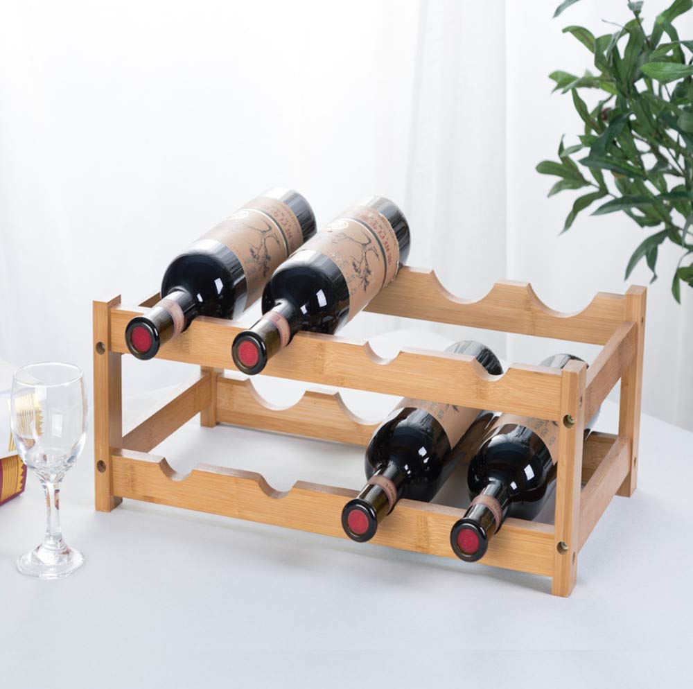 FOSTERSOURCE Bamboo Wine Rack - 2-Tier Countertop Display Shelf for 8 Bottles