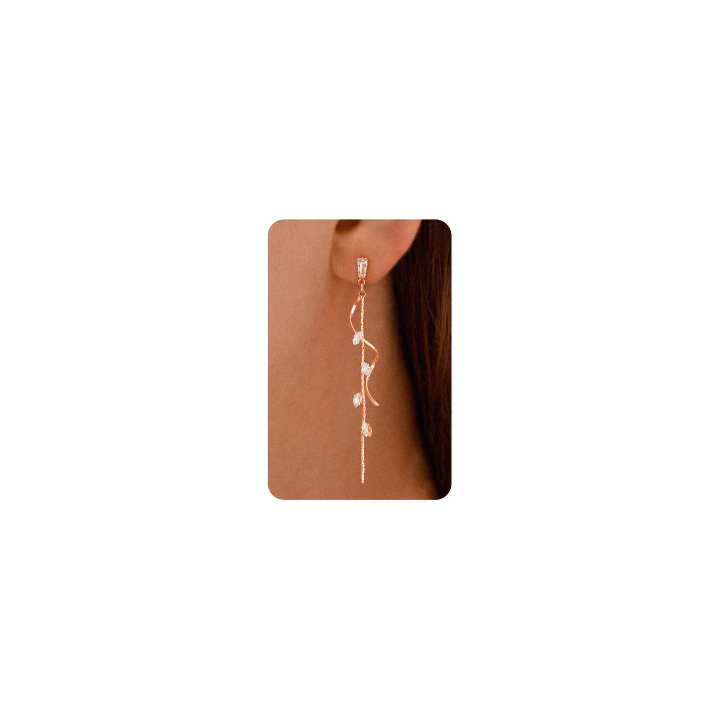 PRTGL Dangle Earrings for Women - 14K Rose Gold Plated Long Twist Tassel Dangle Earrings with Tiny Cubic Zirconia