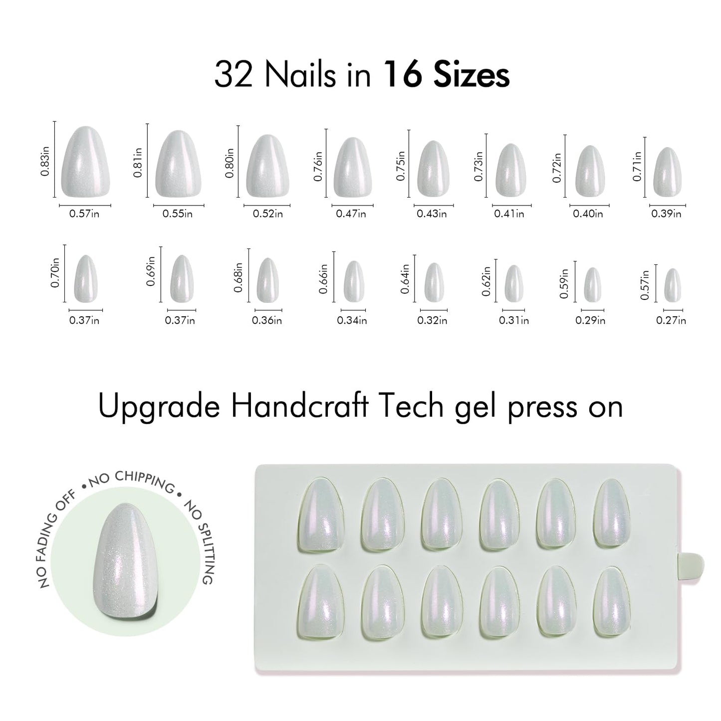 VSALON Press On Nails Short Almond, Shimmer White Opaque Fake Nails & Lamp