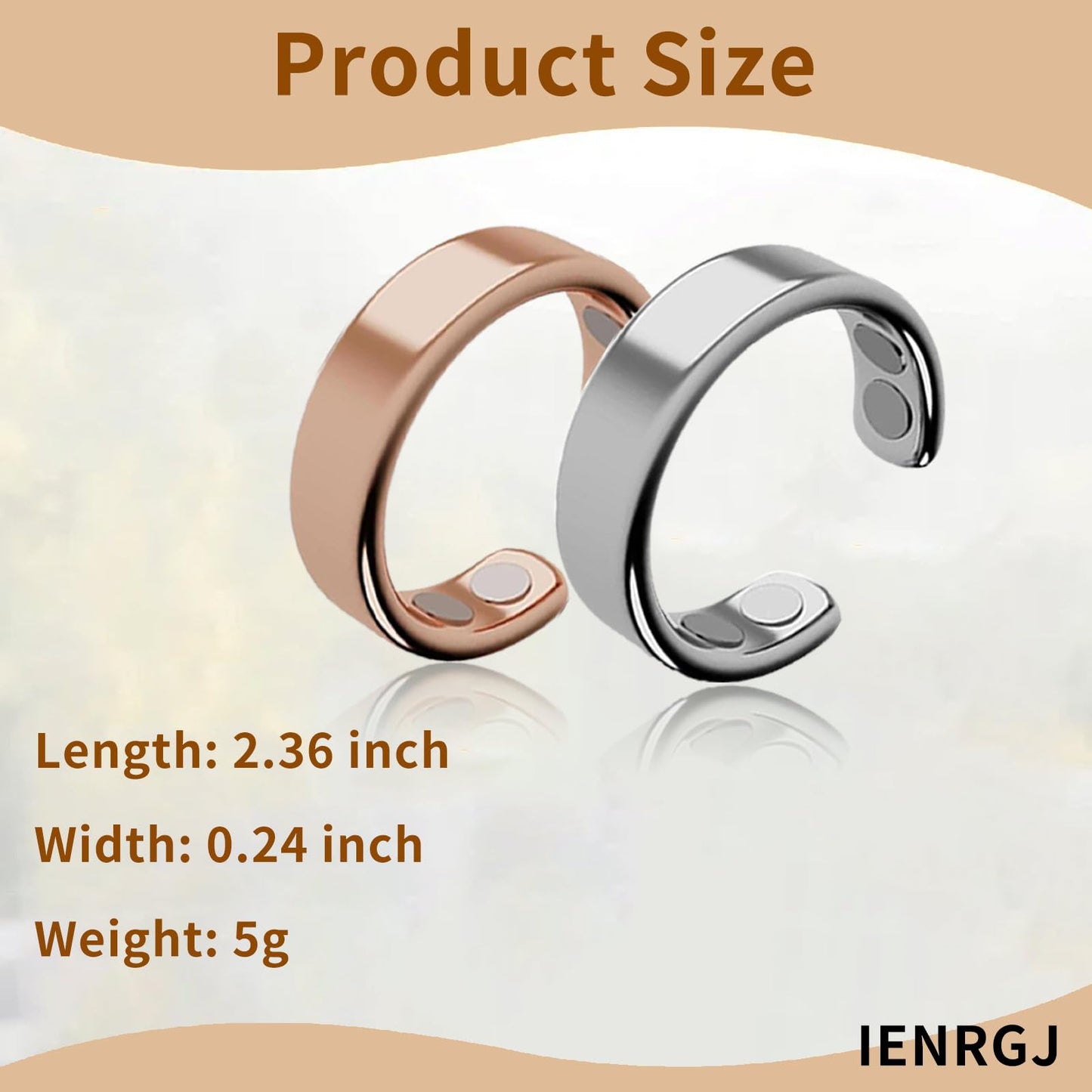 IENRGJ Magnetic Rings for Women/Man, Vayro Ring, Adjustable Stainless Steel Rings, Classic Open Design Black/Silver/Rose Gold/Gold (Gold)