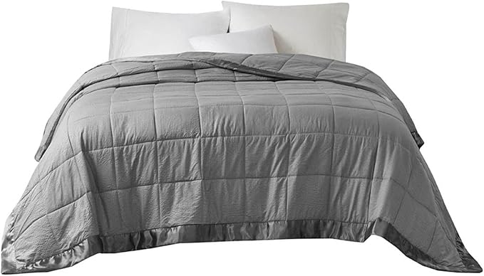 Madison Park Cambria Down Alternative Blanket, Premium 3M Scotchgard Moisture Wicking Treatment, Lightweight and Soft Bed Cover For Summer with Satin Trim, Oversized King Charcoal