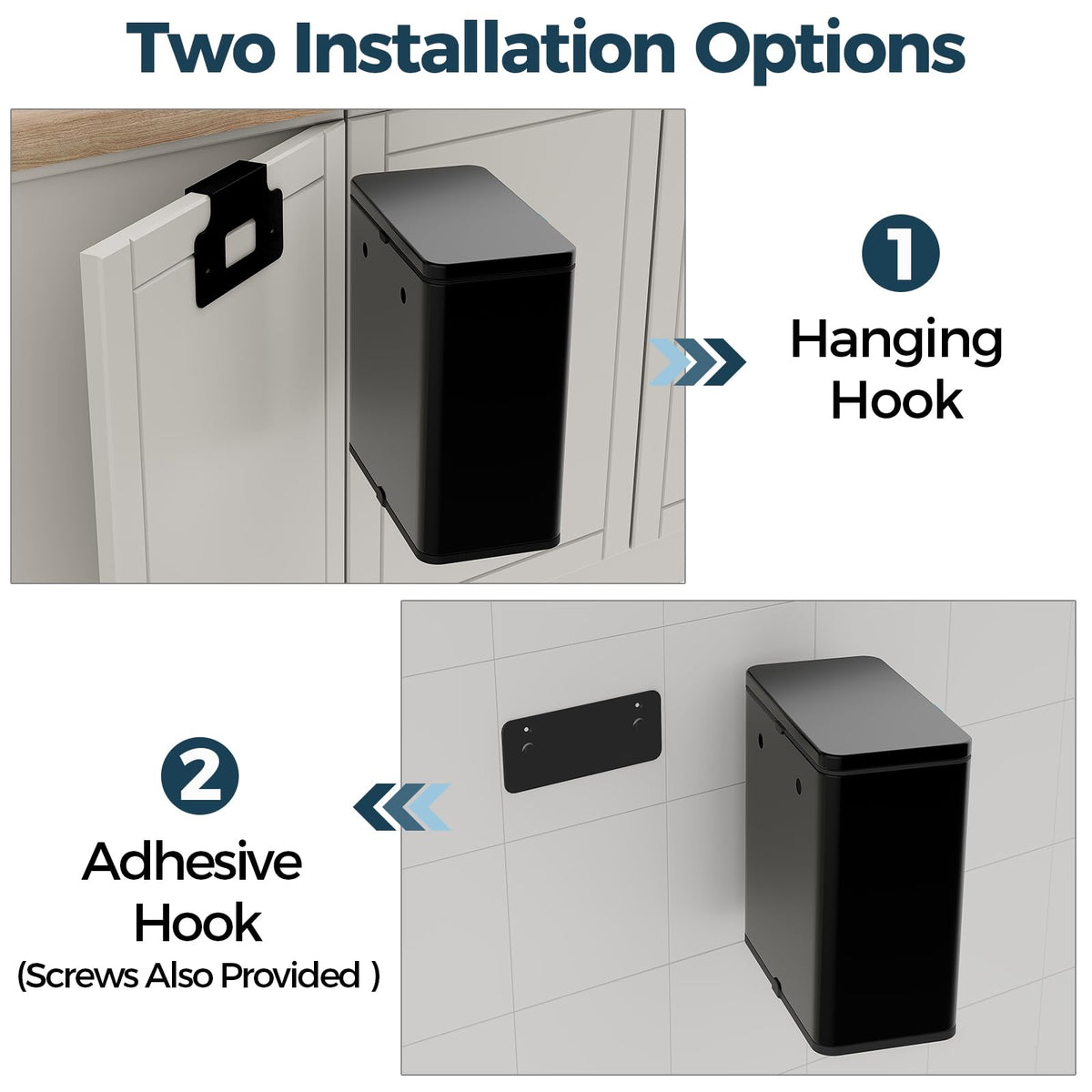 Stainless Steel Hanging Trash Can with Lid and Inner Bucket