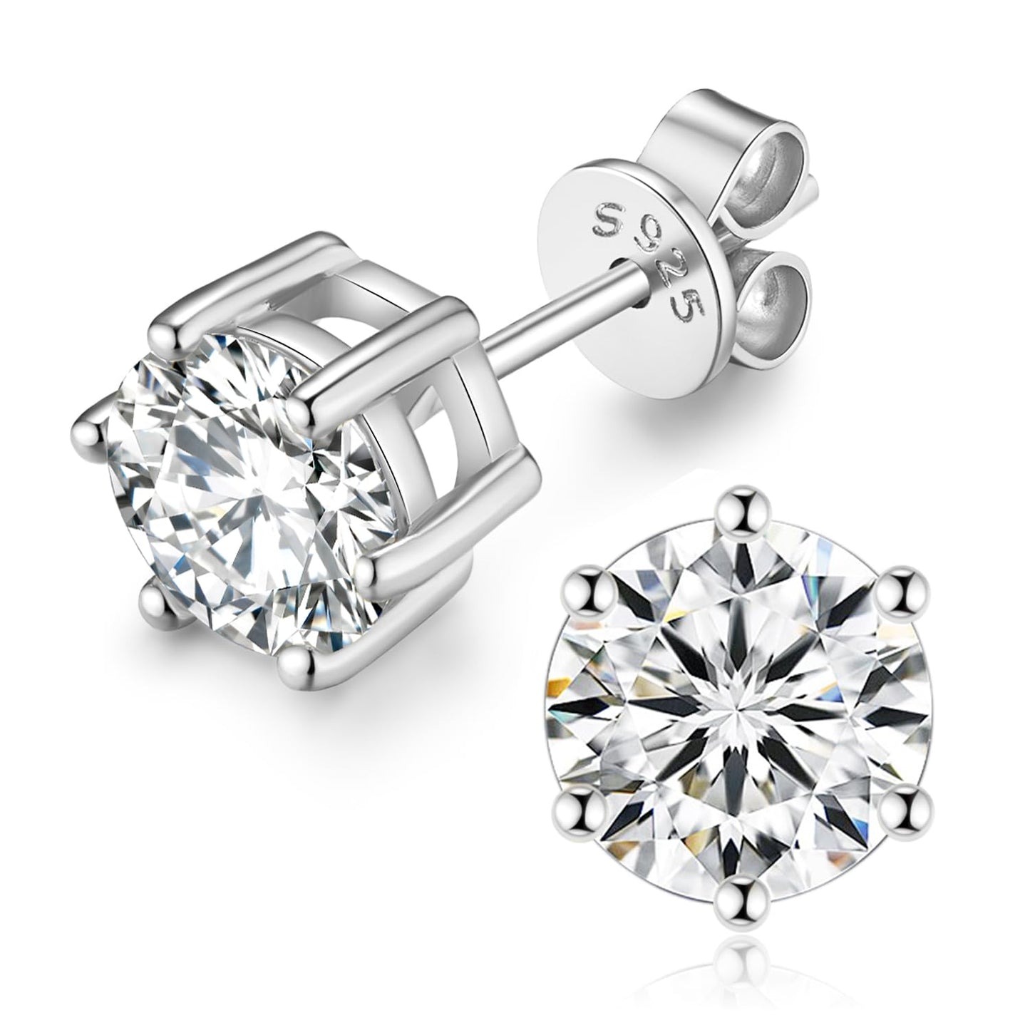 Moissanite Stud Earrings for Women Men, 1-6CT 6-Prong D Color Ideal 925 Sterling Silver Earrings with Certificate of Authenticity (2CT)