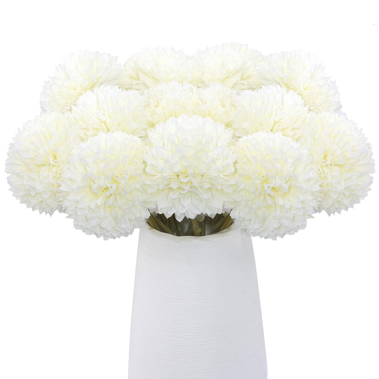 Rowfad 12 Pcs Artificial Chrysanthemums Flowers Silk Ball White Flowers Fake Mums Spring Flowers for Valentine‘s Day Wedding Home Decor (12, White)