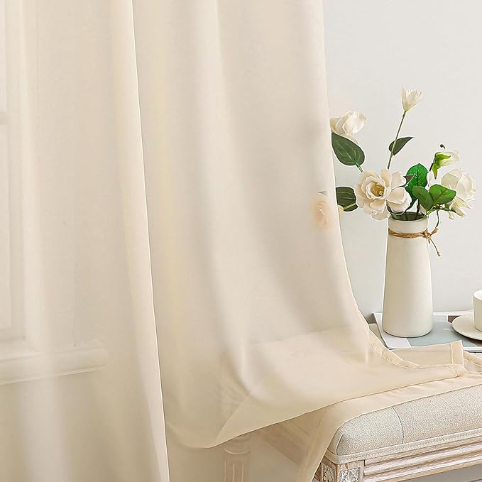 MIULEE 2 Panels Solid Color Sheer Window Curtains Elegant Window Voile Panels/Drapes/Treatment for Bedroom Living Room (54X54 Inches Cream)