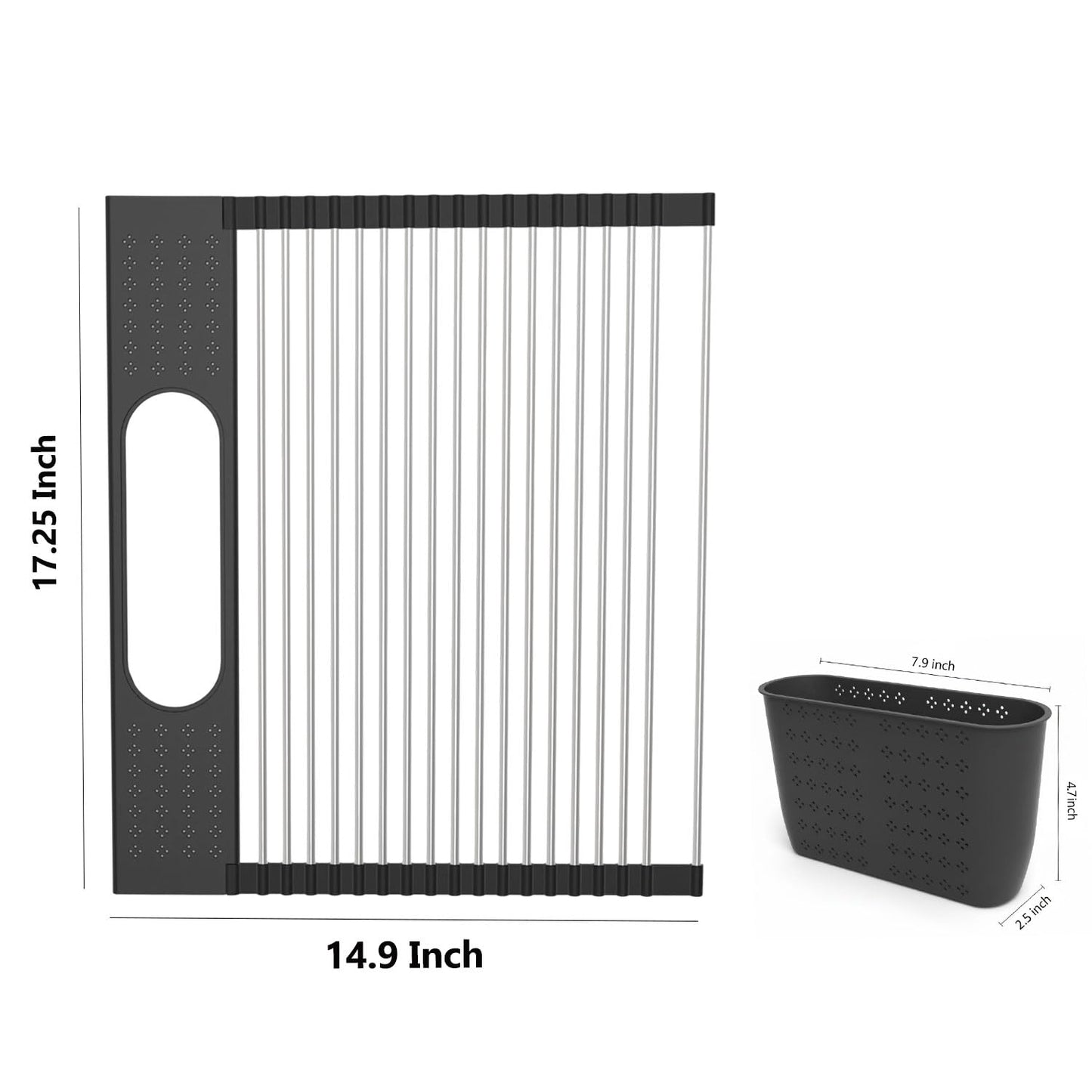KEGFRES Roll Up Dish Drying Rack Over Sink, 17.5" x 15.2" Foldable SUS304 Stainless Steel Kitchen Dish Drainer, Heat-Resistant Multipurpose Rolling Sink Rack Organizer,Black