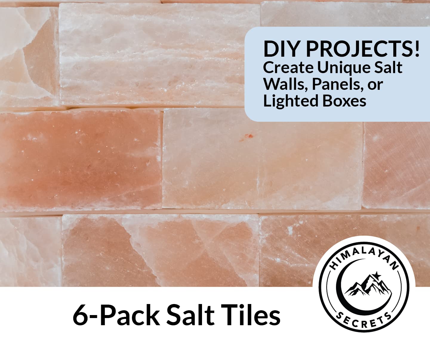 Himalayan Secrets® Salt Tiles | 8"x4"x0.75" | 6-Pack of 3/4 Inch Thick Salt Plates | Use for Grilling, Serving or Decor