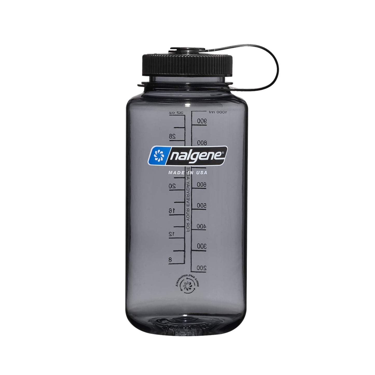 Nalgene 32 oz Wide Mouth Water Bottle | BPA-Free, Durable & Leak Proof, Lightweight Bottle for Hiking & Gym, Work & Travel, Gray w/ Black Lid