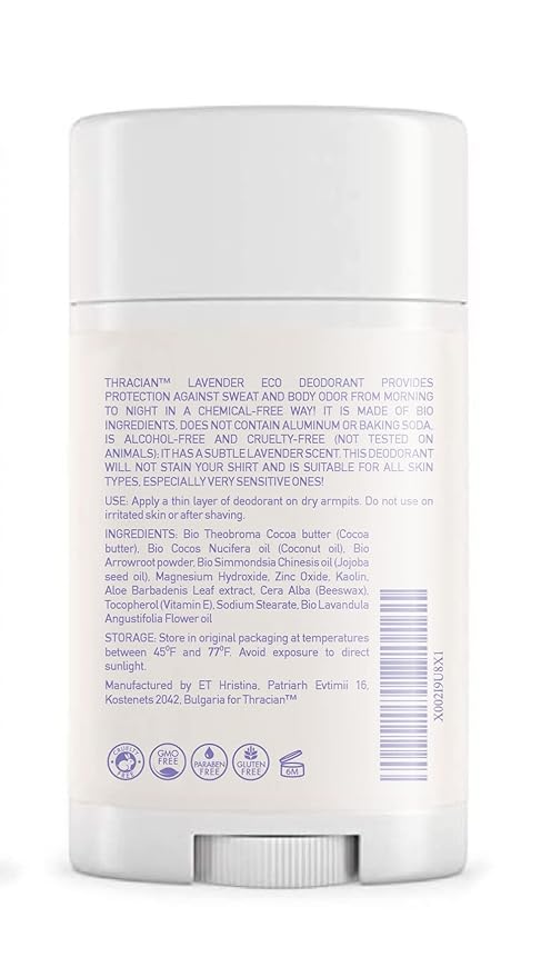 Thracian™ Bio Lavender Eco Deodorant with Zinc Oxide, for Sensitive Skin, Aluminum Free, Baking Soda Free, Alcohol Free, No Added Fragrance, 2.5 Fl Oz (Pack of 2)