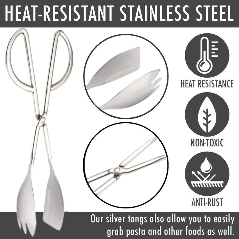 2-PACK Salad Tongs for Serving Buffet Party Catering with Stainless Steel Cooking Kitchen Tongs 10.3"