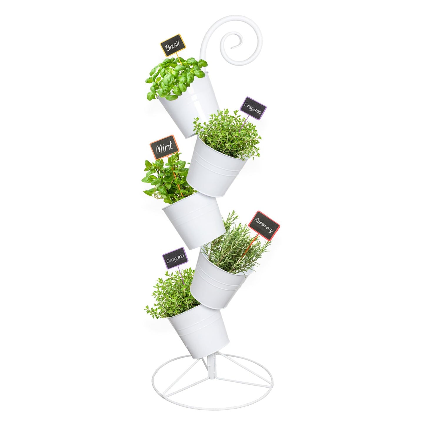 Esterno Hanging Flower Pot Tiered Stand (White), Metal Outdoor Stacking Planter