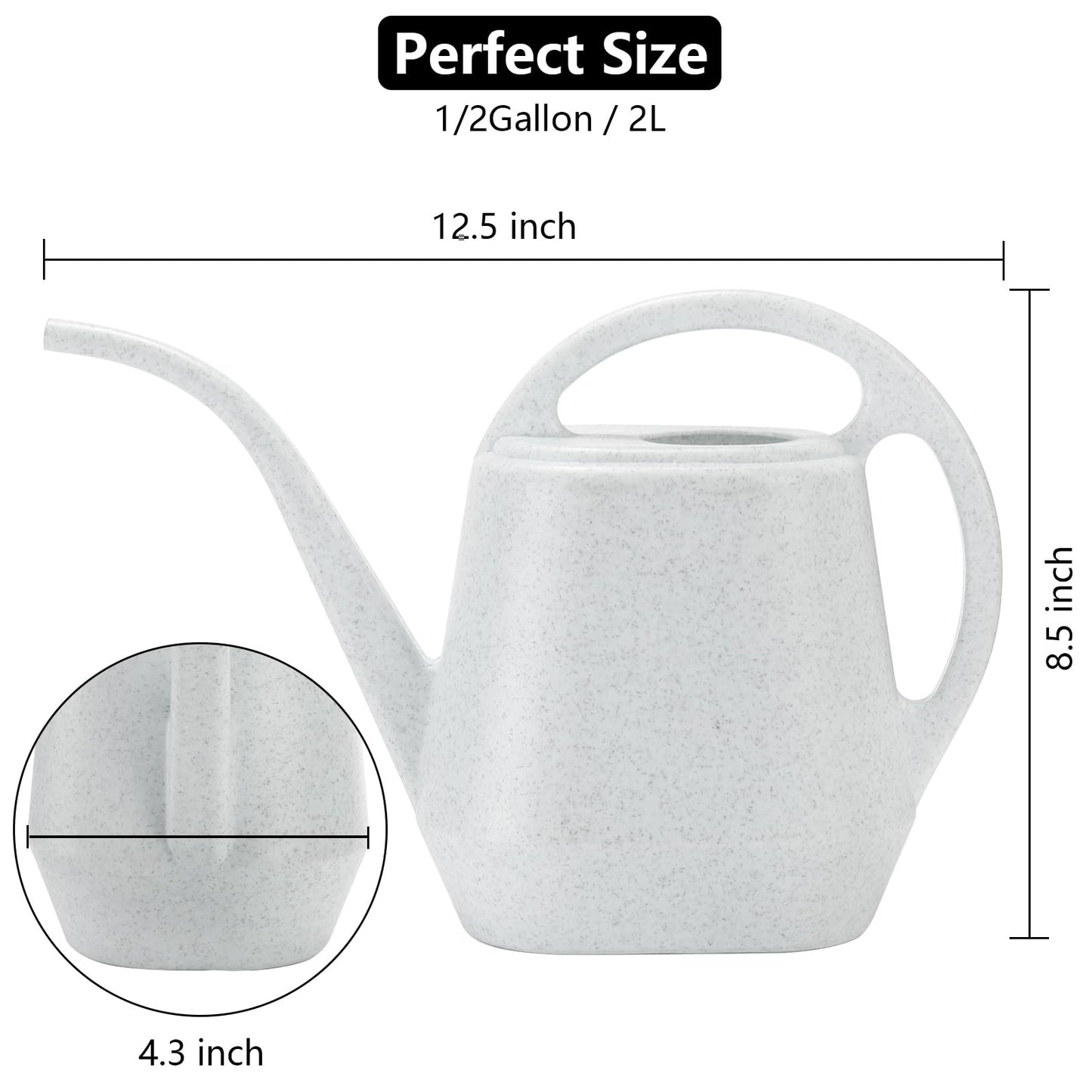 Fasmov Watering Can, 1/2 Gallon Plastic Watering Cans with Comfortable Handle, Small Garden Watering Cans Long Spout for Indoor Outdoor Watering Plants, Gray White