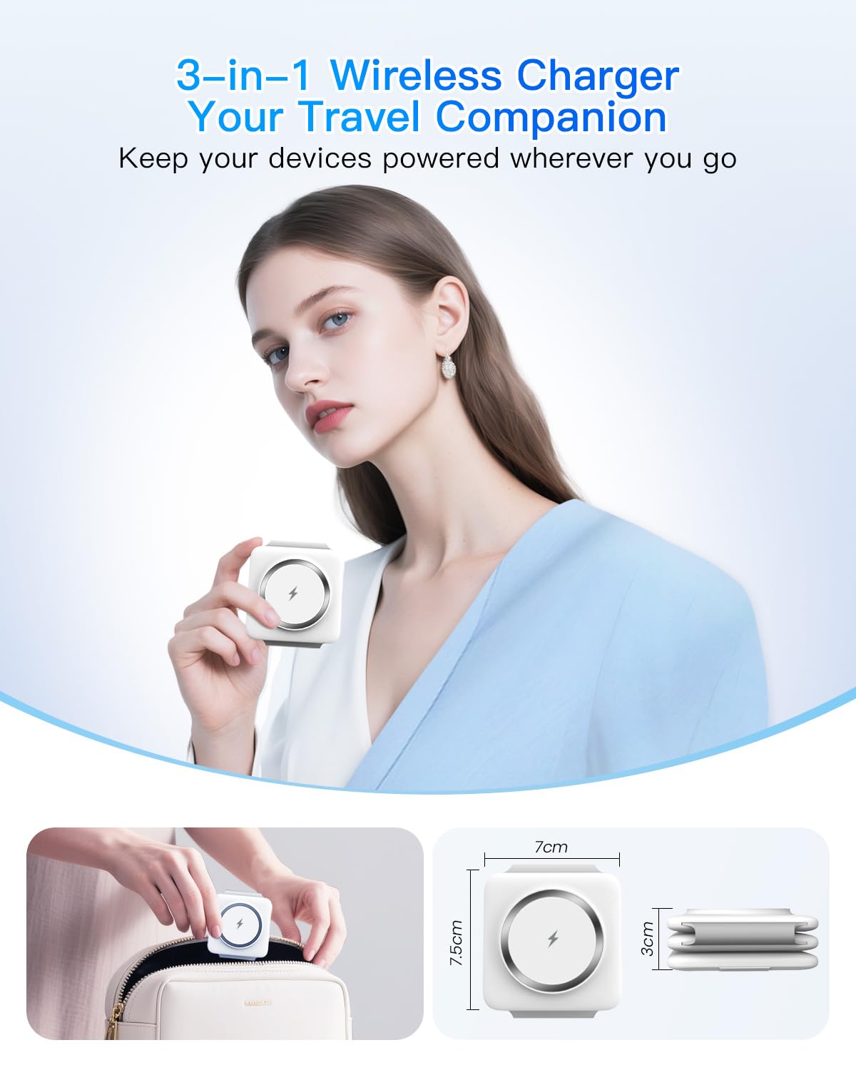 Charging Station for Apple Multiple Devices - 3 in 1 Foldable Magnetic Wireless Charger Dock - Travel Charging Pad for iPhone 17 16 15 14 13 12 Pro Max Plus Watch & Airpods