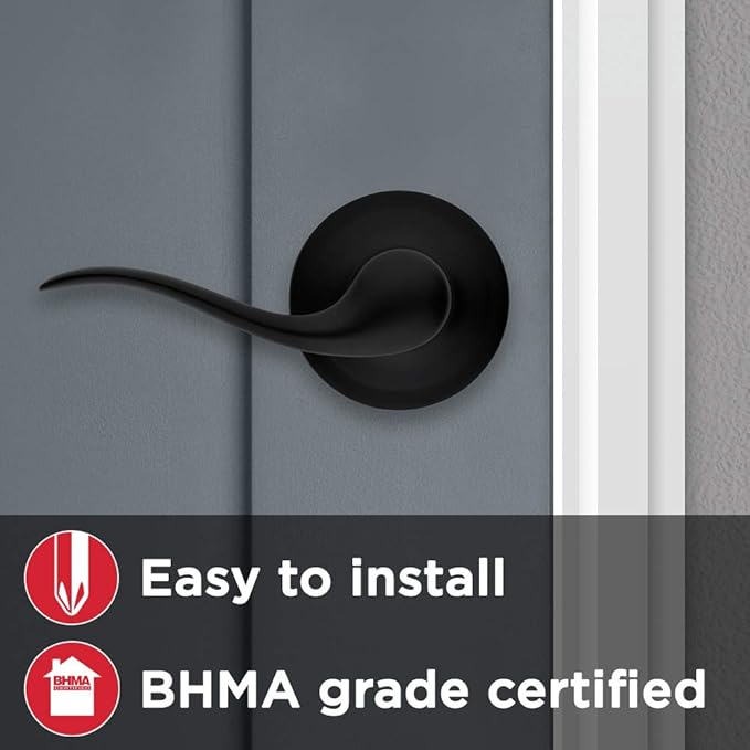 Kwikset Tustin Dummy Door Handle, Single Sided Lever for Closets, French Double Doors, and Pantry, Matte Black Non-Turning Right Handed Interior Push/Pull Lever, with Microban Protection