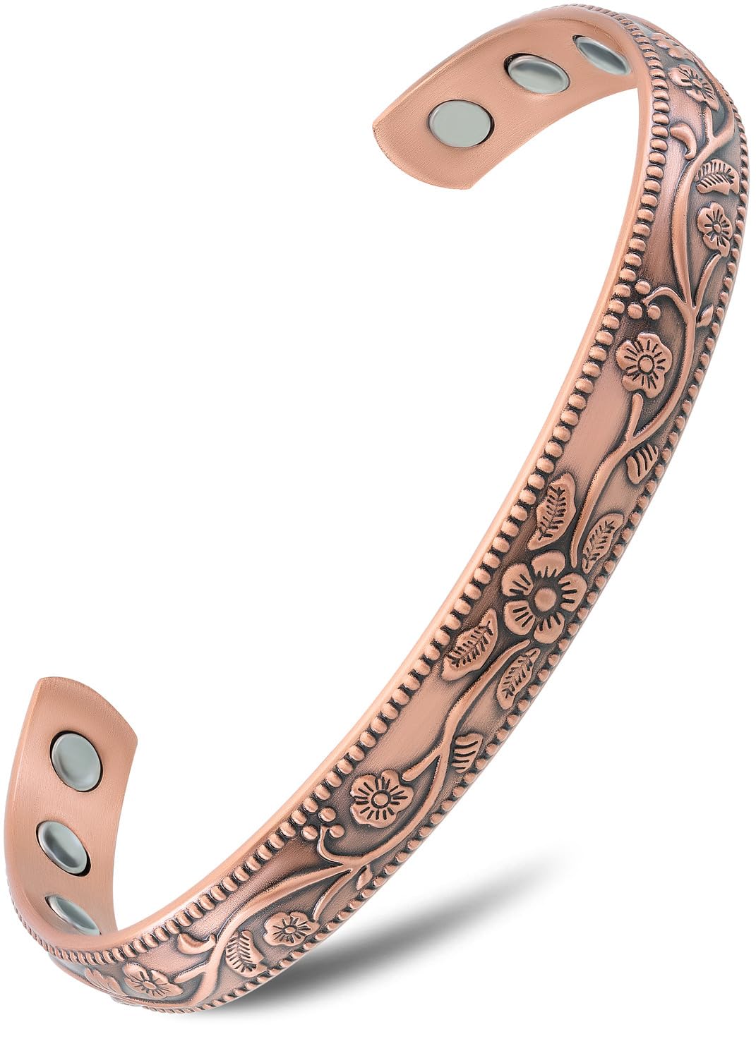 MagnetRX® Women's Copper Bracelet – Effective 99.9% Pure Copper Magnetic Bracelets for Women – Adjustable Womens Copper Cuff Bracelet Bangle (Floral Style)
