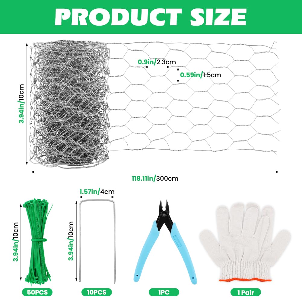 Floral Chicken Wire for Craft, 4 x 118 Inch Galvanized Iron Garden Fence Barrier Chicken Wire Netting, Galvanized Hardware Netting for Protect Plant, Preventing Snakes, Foxes