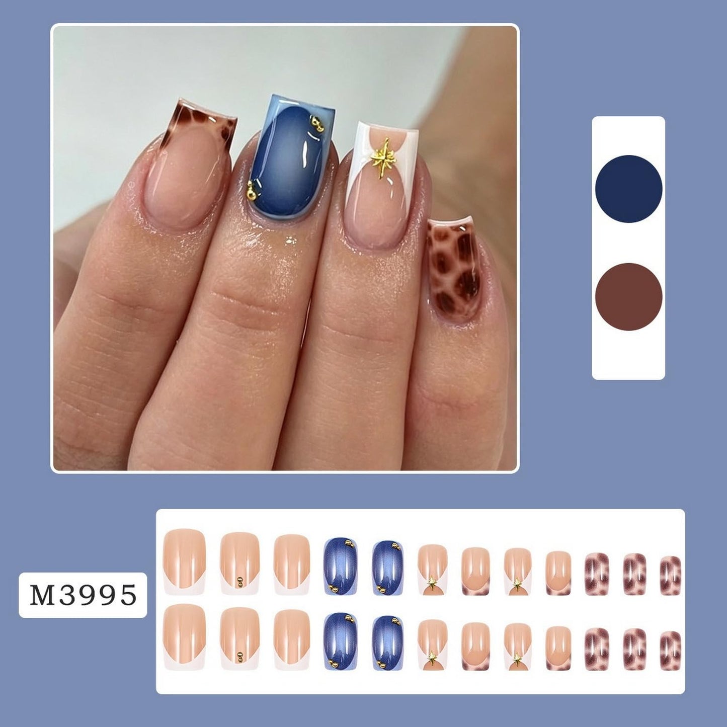 Leopard Press on Nails Short Square Shaped Fake Nails with Glossy Design Leopard Print French Tips False Nails Full Cover Reusable Stick on Nail for Women Manicure Kit 24 Pcs