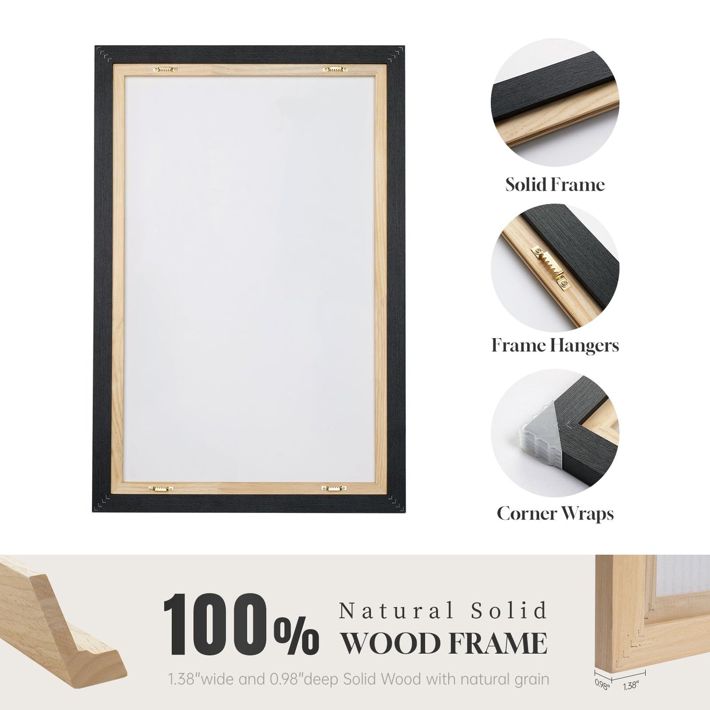 Large Framed Neutral Abstract Wall Art for Living Room, 3 Piece Modern Canvas Prints Paintings Artwork for Walls, Black Beige Brown Neutral Tone Pictures for Hallway Bedroom Office Wall Decor 24x36 In