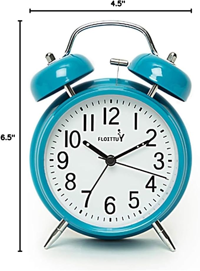 FLOITTUY [Loud Alarm for Deep Sleepers) 4'' Twin Bell Alarm Clock with Backlight for Bedroom and Home Decoration(Blue)