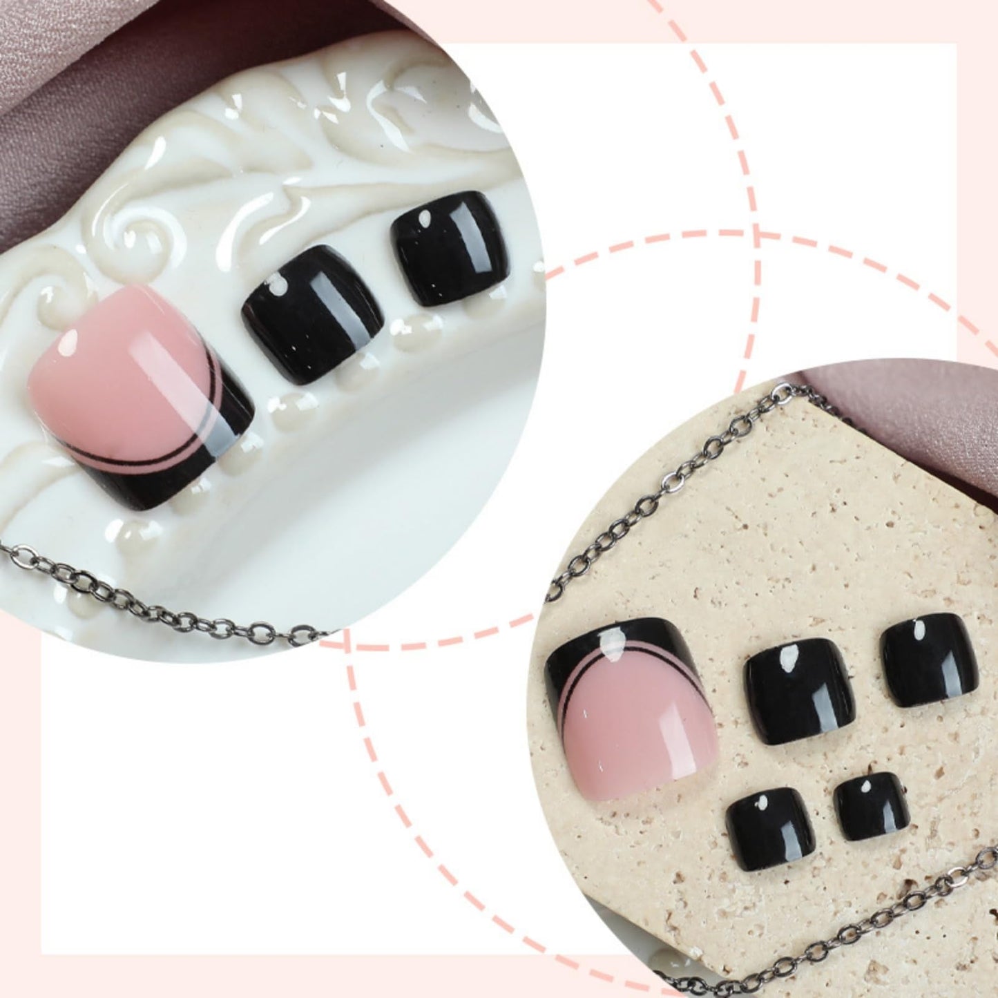 Black French Press on Toenails Short Square Fake Toe Nails Summer False Toenails Glossy Full Cover Acrylic Glue on Toenails Shiny Artificial Stick on Toenails for Women Manicure 24 Pcs