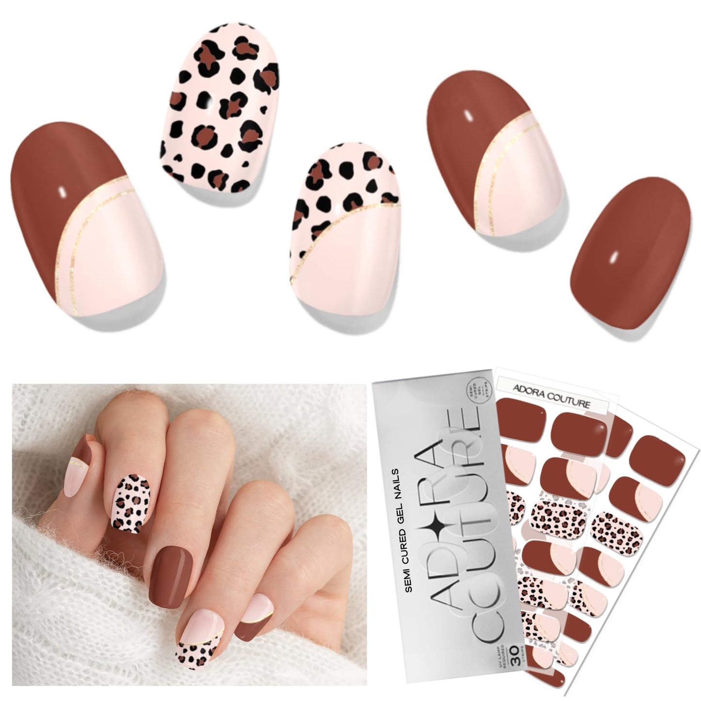 Semi Cured Gel Nail Strips with 30 Pieces – UV Gel Nail Stickers & Nail Wraps, Complete Manicure Kit Includes Prep Pads, Nail File and Wooden Stick, Easy Application, UV Light Required (Savanna Glaze)