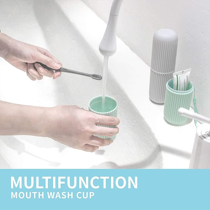 Sunenlyst 2Pcs Travel Toothbrush Holder, Portable Toothbrush Case for Traveling, Camping, Business Trip and School, Multifuction Plastic Toothbrushes Toothpaste Set with Two Colors, Green and Grey