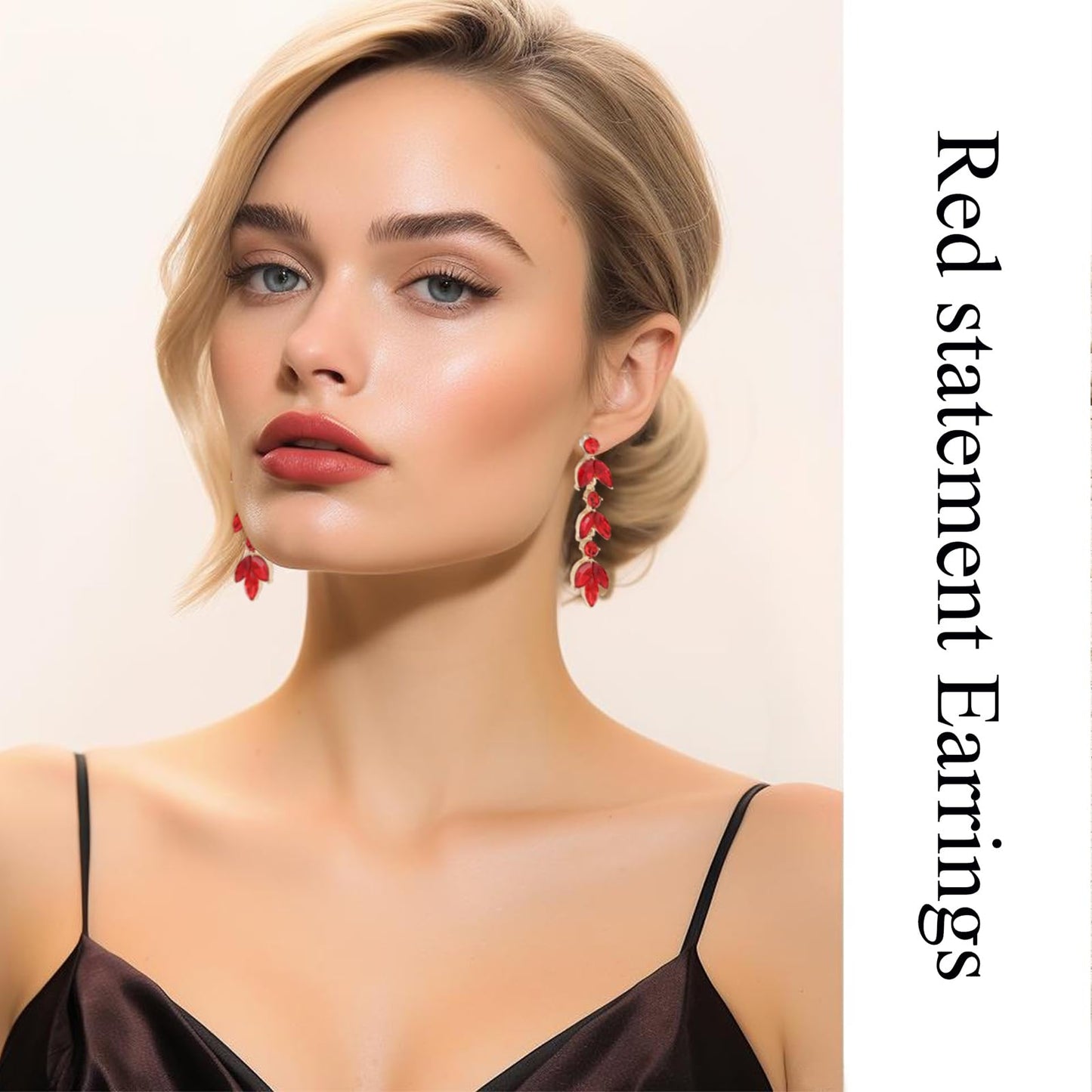 GAOKOXI Red Wedding Rhinestone Dangle Earrings Elegant Bridal Crystal Drop Earrings for Women Bridesmaids Guest Party Prom