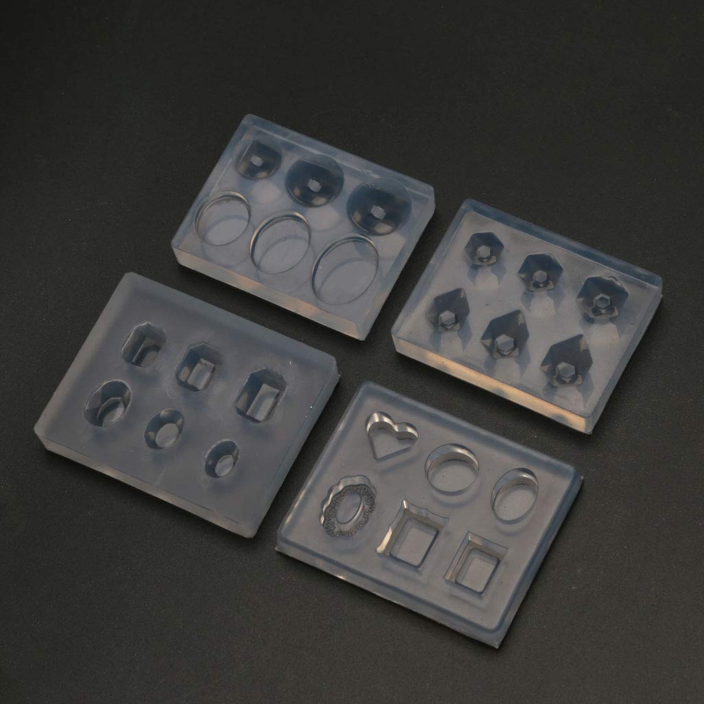 A FEI 12Pcs Mini Faceted Diamond Crystal Resin Mold Oval Round Gemstone Nail Art Molds